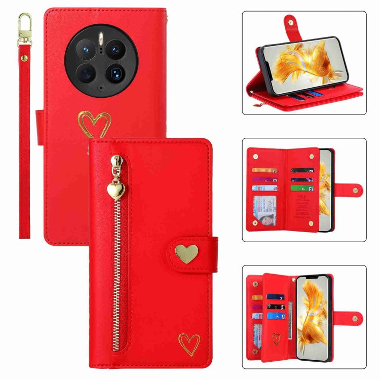 For Huawei Mate 50 Pro POLA Love Multi-Card Slots Zipper Wallet Leather Phone Case(Red) by POLA