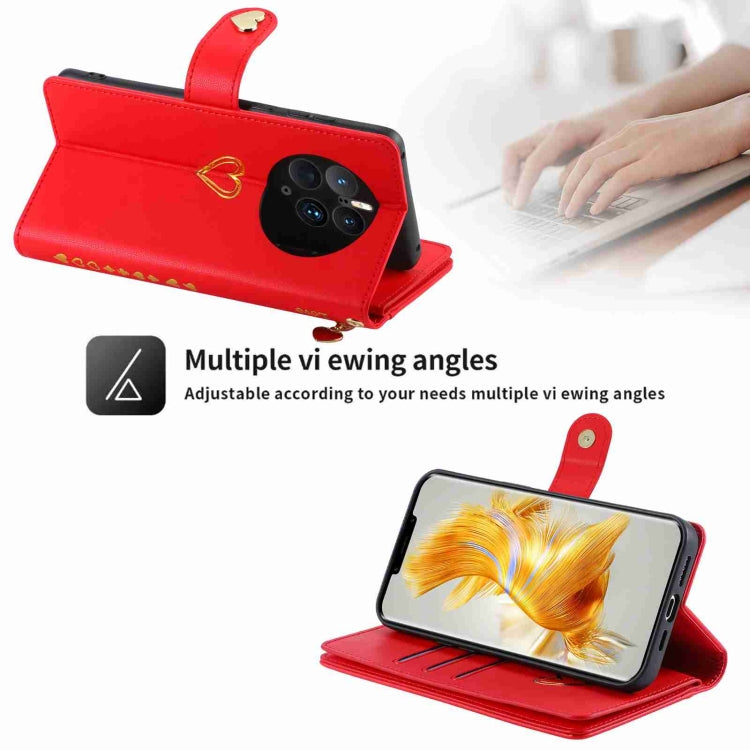 For Huawei Mate 50 Pro POLA Love Multi-Card Slots Zipper Wallet Leather Phone Case(Red) by POLA