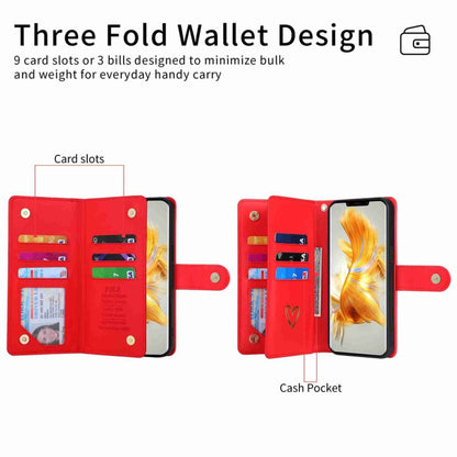 For Huawei Mate 50 Pro POLA Love Multi-Card Slots Zipper Wallet Leather Phone Case(Red) by POLA