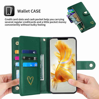 For Huawei Mate 50 Pro POLA Love Multi-Card Slots Zipper Wallet Leather Phone Case(Dark Green) by POLA