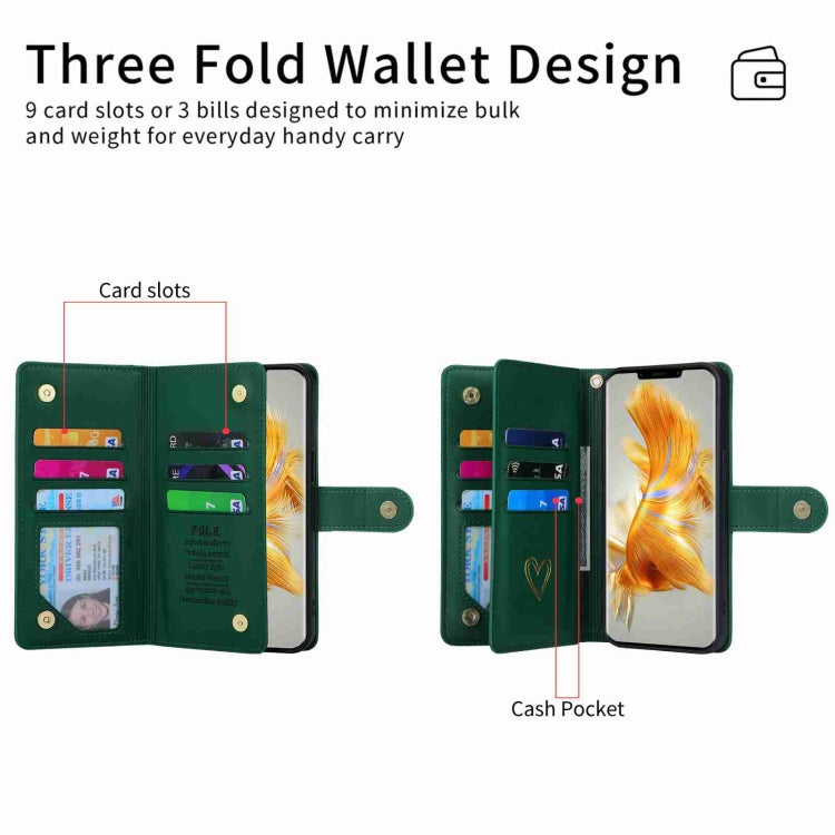 For Huawei Mate 50 Pro POLA Love Multi-Card Slots Zipper Wallet Leather Phone Case(Dark Green) by POLA