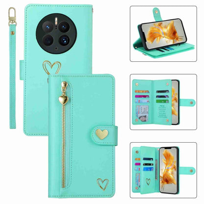 For Huawei Mate 50 Pro POLA Love Multi-Card Slots Zipper Wallet Leather Phone Case(Light Green) by POLA