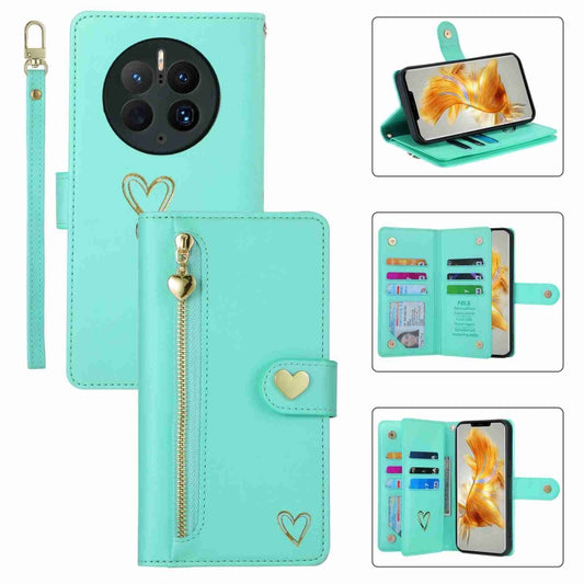 For Huawei Mate 50 Pro POLA Love Multi-Card Slots Zipper Wallet Leather Phone Case(Light Green) by POLA
