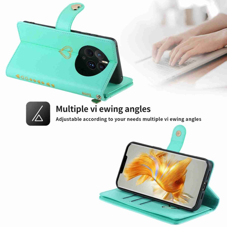 For Huawei Mate 50 Pro POLA Love Multi-Card Slots Zipper Wallet Leather Phone Case(Light Green) by POLA