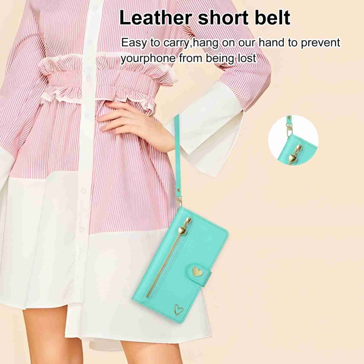 For Huawei Mate 50 Pro POLA Love Multi-Card Slots Zipper Wallet Leather Phone Case(Light Green) by POLA