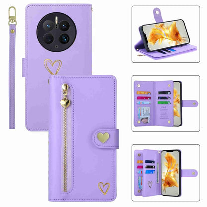For Huawei Mate 50 Pro POLA Love Multi-Card Slots Zipper Wallet Leather Phone Case(Purple) by POLA