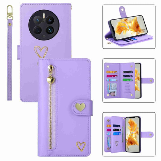 For Huawei Mate 50 Pro POLA Love Multi-Card Slots Zipper Wallet Leather Phone Case(Purple) by POLA