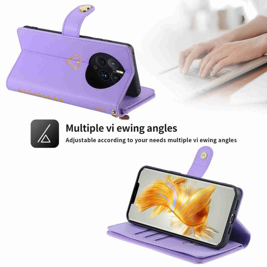 For Huawei Mate 50 Pro POLA Love Multi-Card Slots Zipper Wallet Leather Phone Case(Purple) by POLA