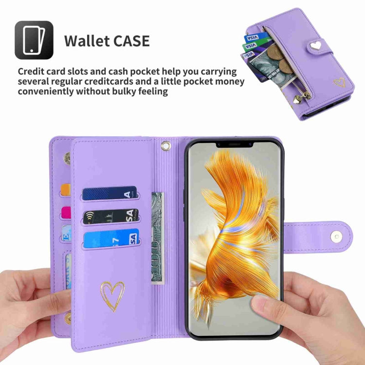 For Huawei Mate 50 Pro POLA Love Multi-Card Slots Zipper Wallet Leather Phone Case(Purple) by POLA
