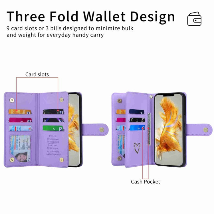 For Huawei Mate 50 Pro POLA Love Multi-Card Slots Zipper Wallet Leather Phone Case(Purple) by POLA