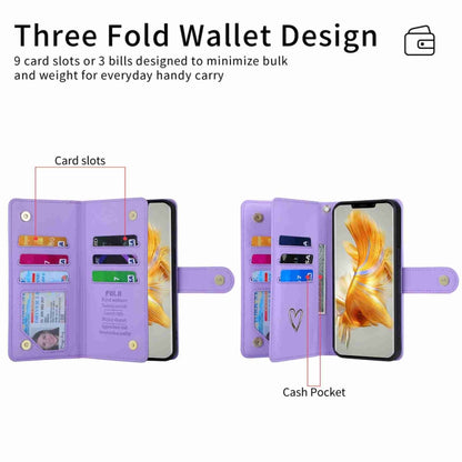 For Huawei Mate 50 Pro POLA Love Multi-Card Slots Zipper Wallet Leather Phone Case(Purple) by POLA