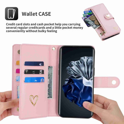 For Huawei P60 Pro POLA Love Multi-Card Slots Zipper Wallet Leather Phone Case(Pink) by POLA