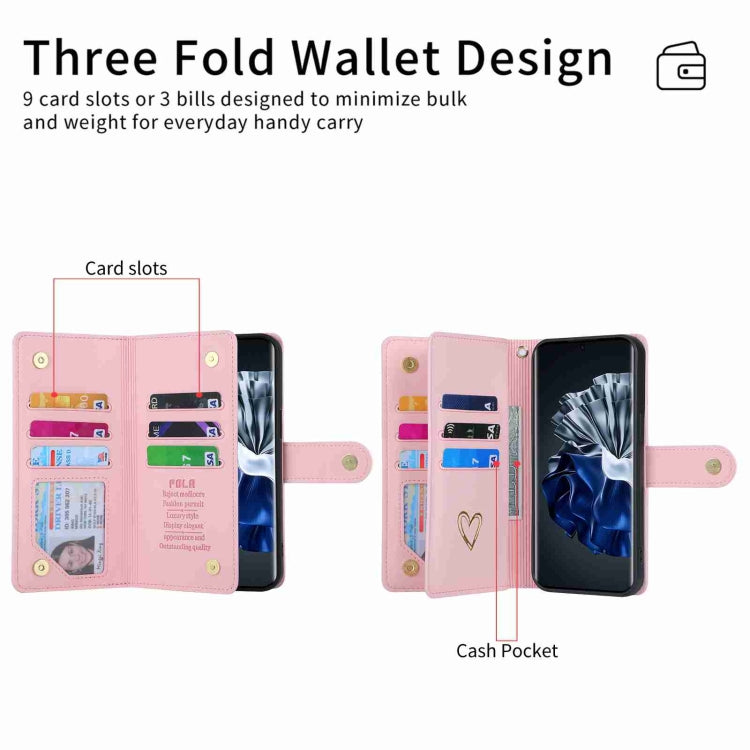 For Huawei P60 Pro POLA Love Multi-Card Slots Zipper Wallet Leather Phone Case(Pink) by POLA