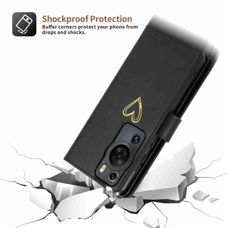 For Huawei P60 Pro POLA Love Multi-Card Slots Zipper Wallet Leather Phone Case(Black) by POLA