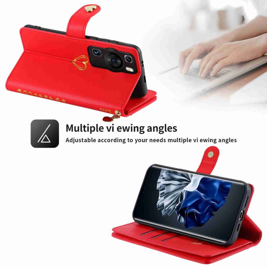 For Huawei P60 Pro POLA Love Multi-Card Slots Zipper Wallet Leather Phone Case(Red) by POLA