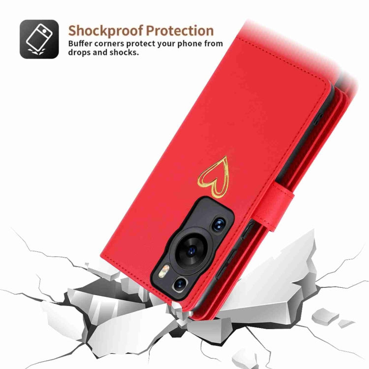 For Huawei P60 Pro POLA Love Multi-Card Slots Zipper Wallet Leather Phone Case(Red) by POLA