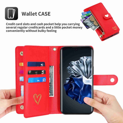 For Huawei P60 Pro POLA Love Multi-Card Slots Zipper Wallet Leather Phone Case(Red) by POLA