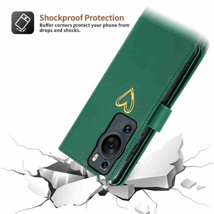 For Huawei P60 Pro POLA Love Multi-Card Slots Zipper Wallet Leather Phone Case(Dark Green) by POLA
