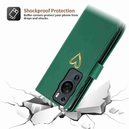 For Huawei P60 Pro POLA Love Multi-Card Slots Zipper Wallet Leather Phone Case(Dark Green) by POLA