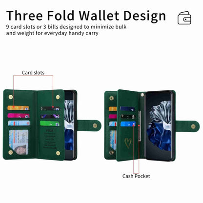 For Huawei P60 Pro POLA Love Multi-Card Slots Zipper Wallet Leather Phone Case(Dark Green) by POLA