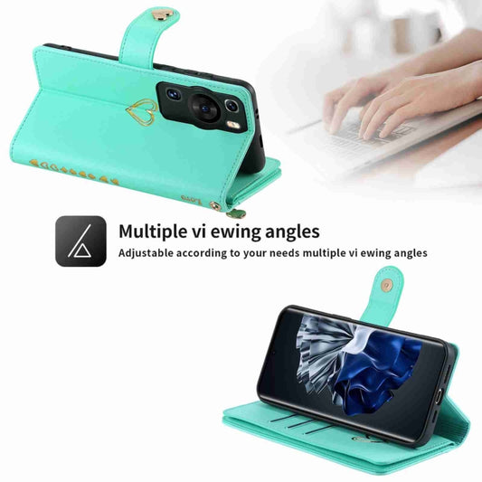 For Huawei P60 Pro POLA Love Multi-Card Slots Zipper Wallet Leather Phone Case(Light Green) by POLA