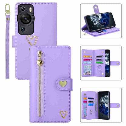 For Huawei P60 Pro POLA Love Multi-Card Slots Zipper Wallet Leather Phone Case(Purple) by POLA