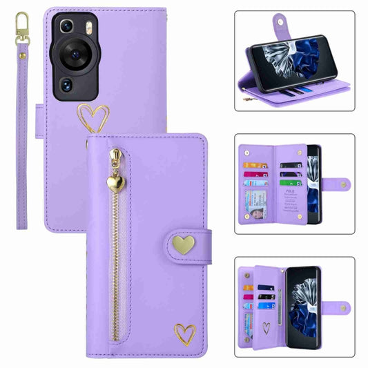 For Huawei P60 Pro POLA Love Multi-Card Slots Zipper Wallet Leather Phone Case(Purple) by POLA