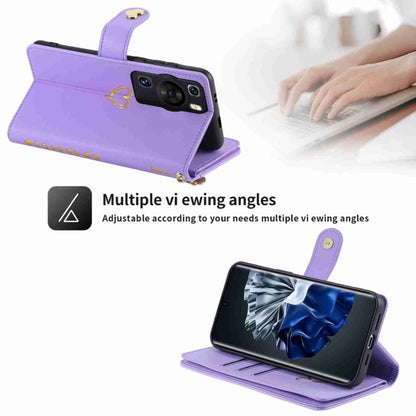 For Huawei P60 Pro POLA Love Multi-Card Slots Zipper Wallet Leather Phone Case(Purple) by POLA