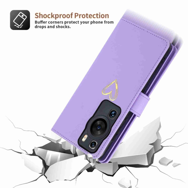 For Huawei P60 Pro POLA Love Multi-Card Slots Zipper Wallet Leather Phone Case(Purple) by POLA