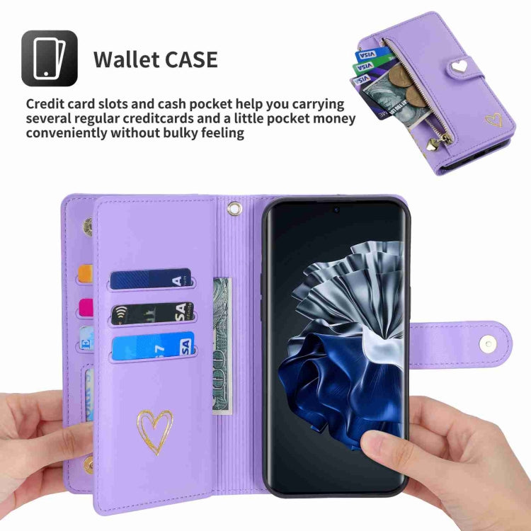 For Huawei P60 Pro POLA Love Multi-Card Slots Zipper Wallet Leather Phone Case(Purple) by POLA