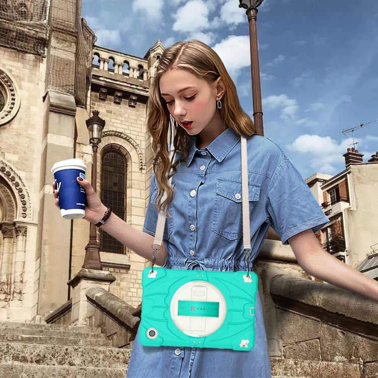 For Samsung Galaxy Tab A8 Bat Hand Grip Turntable Stand Tablet Case(Mint Green White) by bashfashion