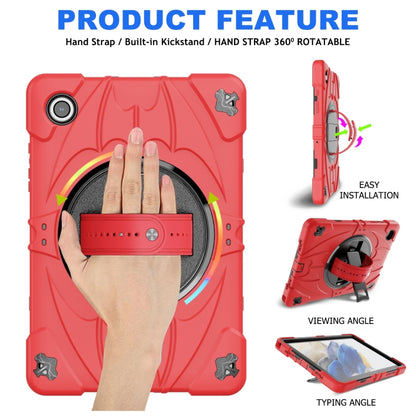 For Samsung Galaxy Tab A8 Bat Hand Grip Turntable Stand Tablet Case(Red Black) by bashfashion