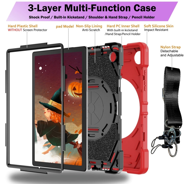 For Samsung Galaxy Tab A8 Bat Hand Grip Turntable Stand Tablet Case(Red Black) by bashfashion