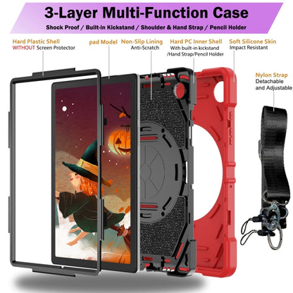 For Samsung Galaxy Tab A8 Bat Hand Grip Turntable Stand Tablet Case(Red Black) by bashfashion