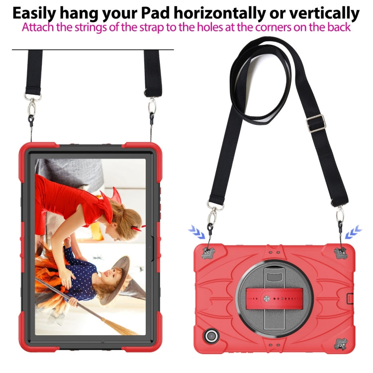 For Samsung Galaxy Tab A8 Bat Hand Grip Turntable Stand Tablet Case(Red Black) by bashfashion