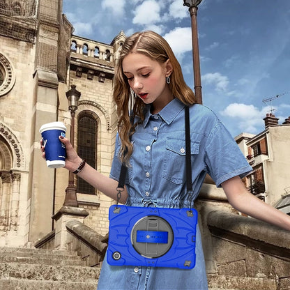 For Samsung Galaxy Tab A8 Bat Hand Grip Turntable Stand Tablet Case(Blue Black) by bashfashion