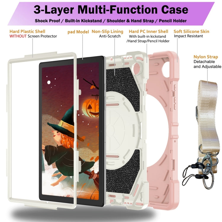 For Samsung Galaxy Tab A8 Bat Hand Grip Turntable Stand Tablet Case(Pink White) by bashfashion
