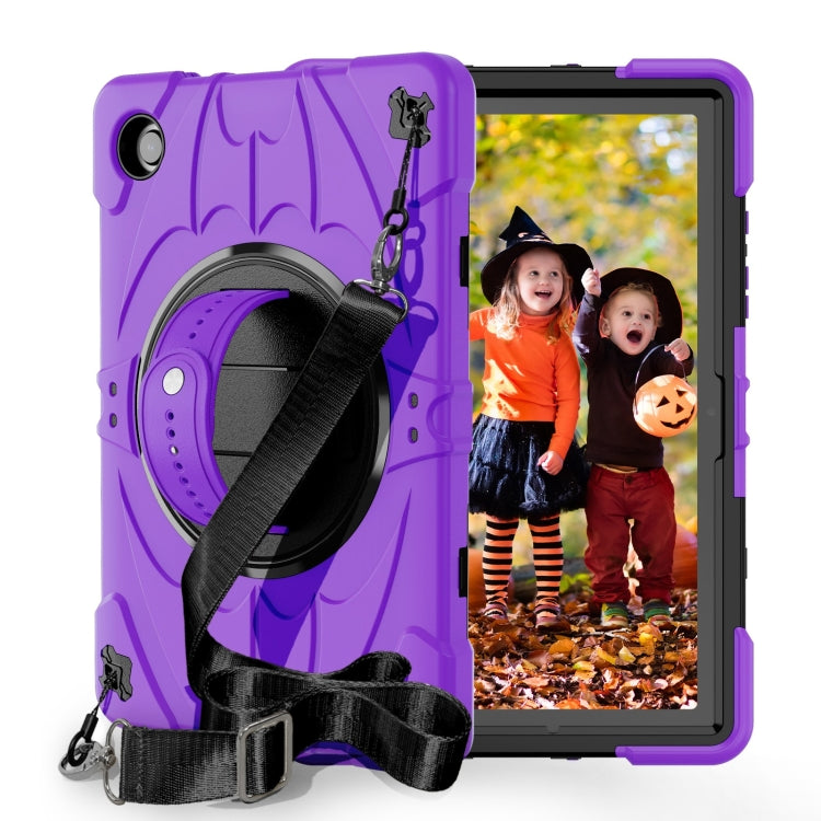 For Samsung Galaxy Tab A8 Bat Hand Grip Turntable Stand Tablet Case(Purple Black) by bashfashion