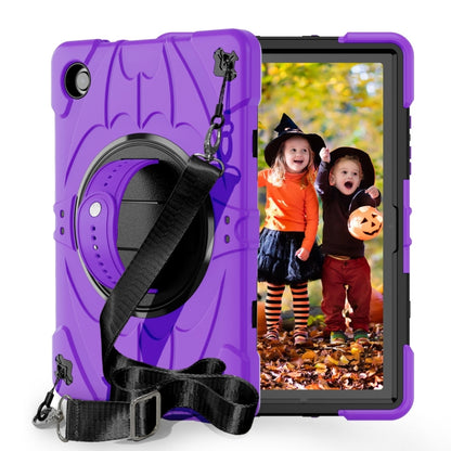 For Samsung Galaxy Tab A8 Bat Hand Grip Turntable Stand Tablet Case(Purple Black) by bashfashion