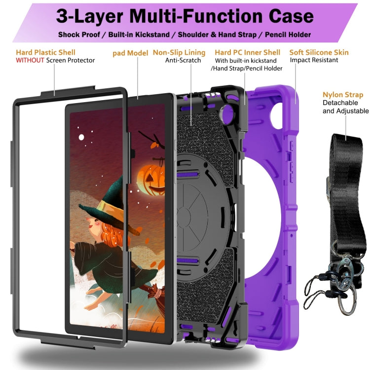 For Samsung Galaxy Tab A8 Bat Hand Grip Turntable Stand Tablet Case(Purple Black) by bashfashion