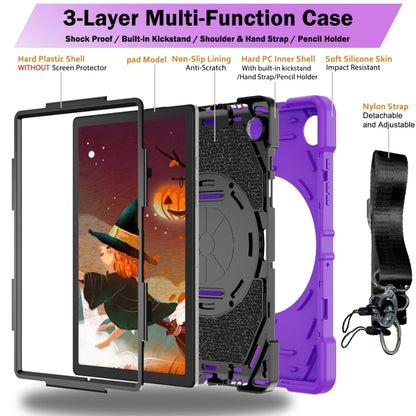 For Samsung Galaxy Tab A8 Bat Hand Grip Turntable Stand Tablet Case(Purple Black) by bashfashion