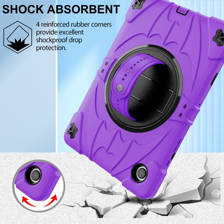 For Samsung Galaxy Tab A8 Bat Hand Grip Turntable Stand Tablet Case(Purple Black) by bashfashion