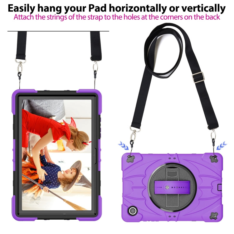 For Samsung Galaxy Tab A8 Bat Hand Grip Turntable Stand Tablet Case(Purple Black) by bashfashion