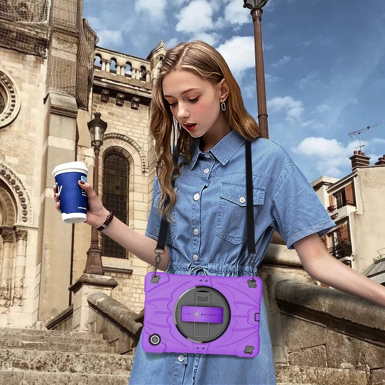 For Samsung Galaxy Tab A8 Bat Hand Grip Turntable Stand Tablet Case(Purple Black) by bashfashion