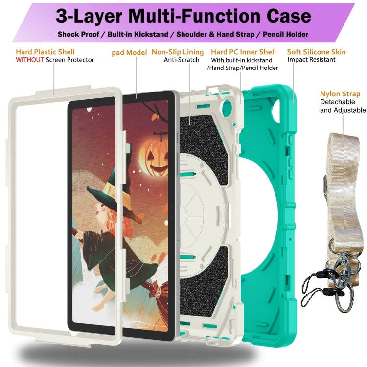 For Samsung Galaxy Tab A9+ Bat Hand Grip Turntable Stand Tablet Case(Mint Green White) by bashfashion