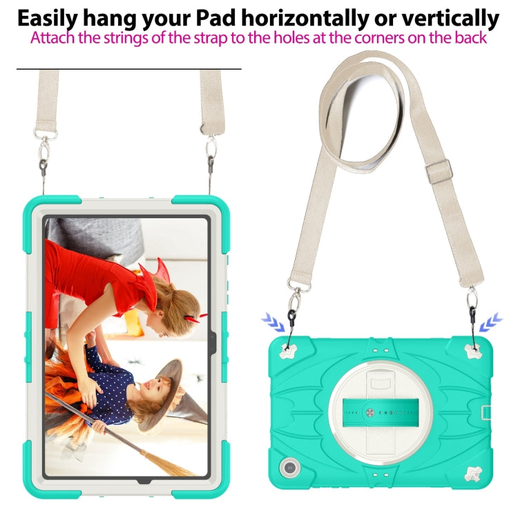 For Samsung Galaxy Tab A9+ Bat Hand Grip Turntable Stand Tablet Case(Mint Green White) by bashfashion