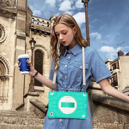 For Samsung Galaxy Tab A9+ Bat Hand Grip Turntable Stand Tablet Case(Mint Green White) by bashfashion