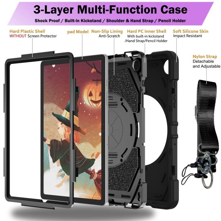 For Samsung Galaxy Tab A9+ Bat Hand Grip Turntable Stand Tablet Case(Black) by bashfashion