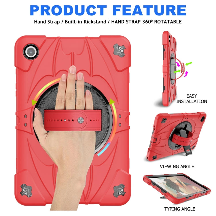 For Samsung Galaxy Tab A9+ Bat Hand Grip Turntable Stand Tablet Case(Red Black) by bashfashion