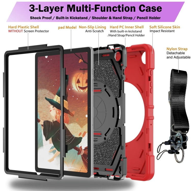 For Samsung Galaxy Tab A9+ Bat Hand Grip Turntable Stand Tablet Case(Red Black) by bashfashion